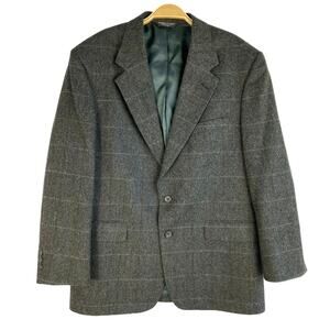 John Alexander Hartmarx Herringbone Wool Blazer Sport Coat Men 42R Gray Plaid
